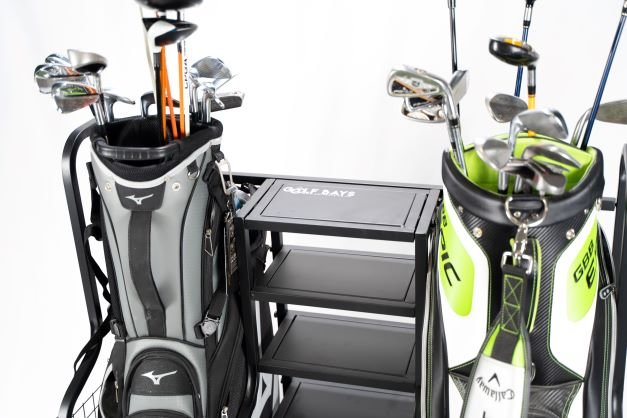 GolfBays Dual Golf Bag Storage Organizer - two golf bag organizer